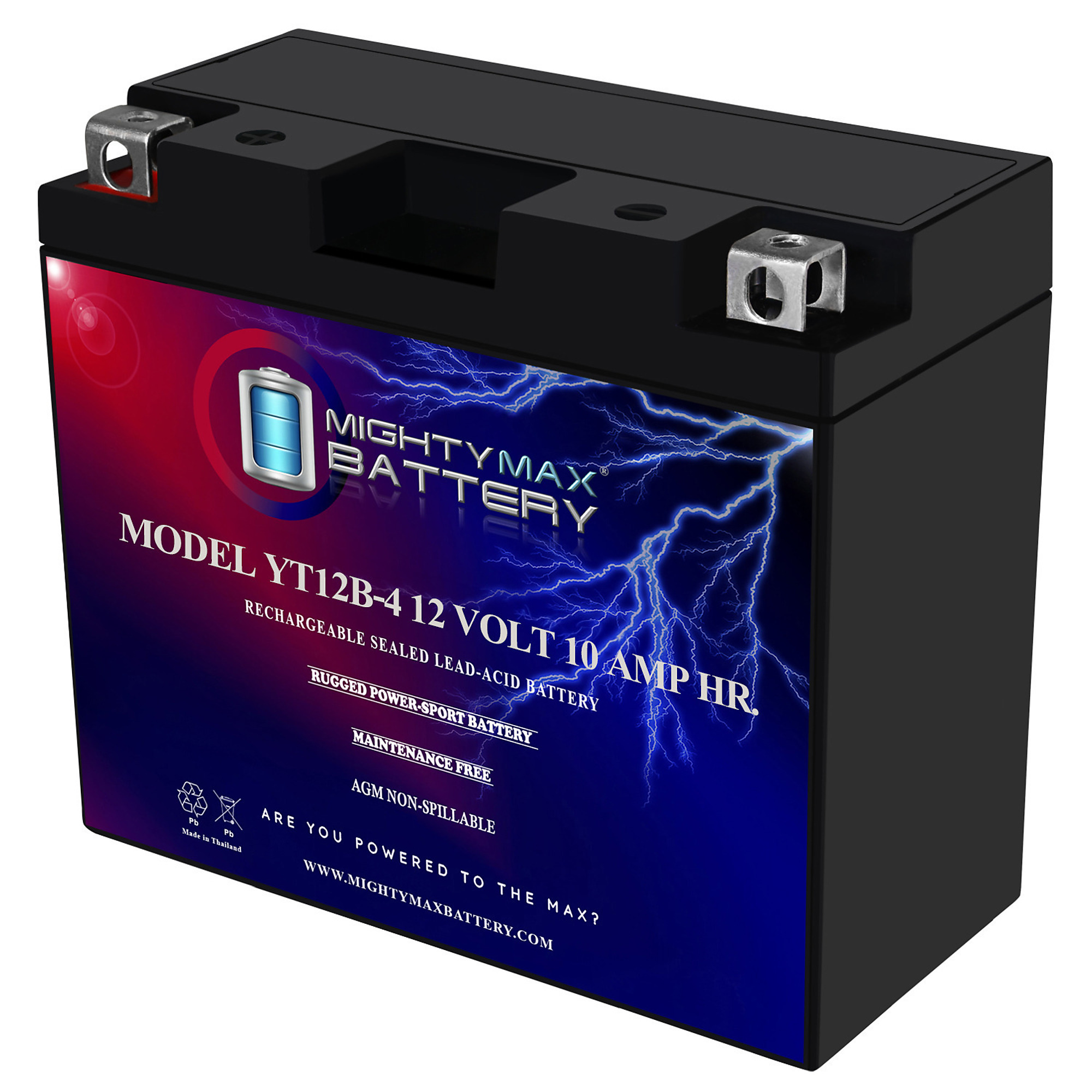 Mighty Max Battery YT12B-4 — 12 Volt, 10Ah, 125 CCA, Rechargeable Maintenance-Free SLA AGM Motorcycle Battery, Model# MAX3498184